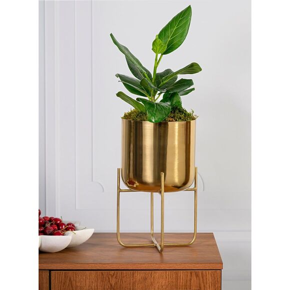 7.25" Diameter & 13" Tall Spaces Living Modern Metal Planter With Stand - Picture 2 of 5